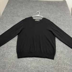 Garret Scott Sweater Mens L Black Merino Wool V-Neck Pullover Classic Minimalist